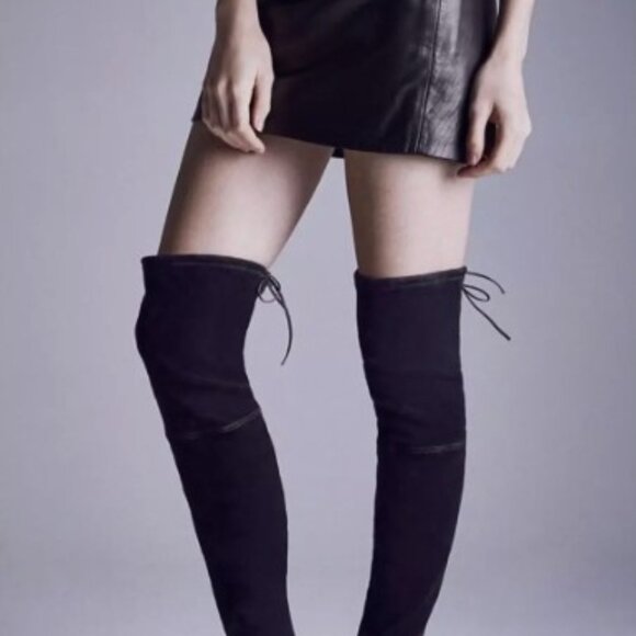 US8.5❤️Stuart Weitzman Midland Black SUEDE Stretch OVER THE KNEE HIGH HEEL BOOTS - Picture 3 of 6